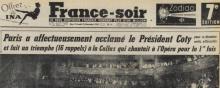 La Une de "France-Soir" du 21 décembre 1958 avec De Gaulle et Coty.