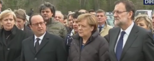 François Hollande, Angela Merkel et Mariano Rajoy sur le site du crash de GermanWings le 25 mars 2015.
