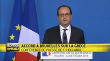 François Hollande lors d'une conférence de presse sur l'accord trouvé avec la Grèce.