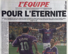 La "Une" de  "L'Équipe" du 13 juillet 1998.