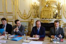 Benoît Hamon, François Hollande et Emmanuel Macron.