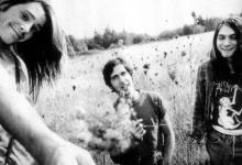 Nirvana, le groupe de rock, dans un champs