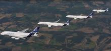 Le constructeur européen Airbus a organisé un vol en formation pour 4 de ses modèles phares.