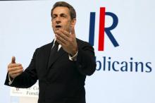 Nicolas Sarkozy s'exprime à un meeting des Républicains