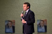 Le candidat à la présidentielle du mouvement "En marche!" Emmanuel Macron le 24 février 2017 à Souil