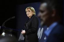 Marine Le Pen lors d'une réunion électorale à Mirande le 9 mars 2017