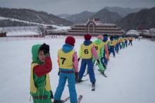 Des skieur à Masikryong, seule station de ski en Corée du Nord, le 19 février 2017