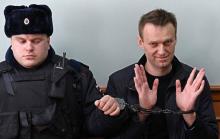 L'opposant russe Alexei Navalny, arrêté lors d'une manifestation anti-corruption, au tribunal de Mos