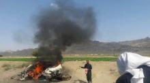 Un véhicule frappé par un drone dans la ville d'Ahmad Wal au Baloutchistan, à environ 160 kilomètres