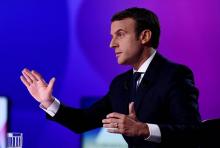 Emmanuel Macron, le candidat du mouvement En Marche! à l'élection présidentielle, lors de l'émission