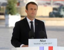 Le président Emmanuel Macron lors de son allocution en hommage aux victimes de l'attentat de Nice, l