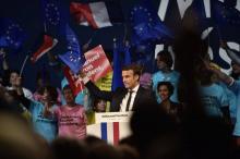 Emmanuel Macron, lors d'un meeting à Nantes avant les élections présidentielles, le 19 avril 2017