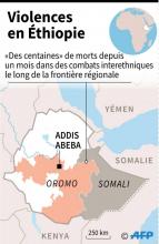 Carte des régions Oromo et Somali en Éthiopie où des combats liés à un conflit territorial entre deu