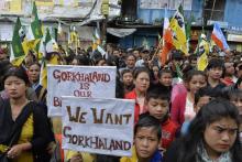 Une manifestation à Darjeeling le 5 juillet 2017 en faveur de la création d'un Etat Gorkha en Inde