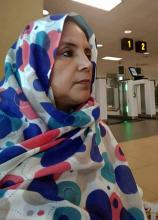 La représentante sahraouie Jadiyetu El Mohtar Sidahmed, le 24 septembre 2017 à l'aéroport de Lima, a
