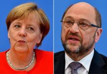 La chancelière allemande Angela Merkel et son rival social-démocrate, Martin Schulz