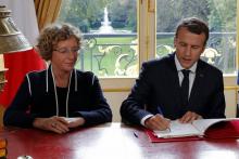 La ministre du Travail, Muriel Pénicaud lors de la signature des ordonnances réformant le code du tr