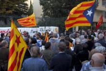 Manifestation contre l'emprisonnement de deux responsables indépendantistes catalans, le 17 octobre 