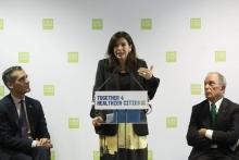 La maire PS de Paris Anne Hidalgo lors d'une conférence de presse depuis l'Hôtel de Ville, le octobr