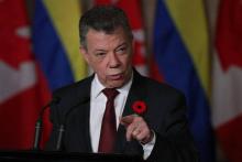 Le président colombien Juan Manuel Santos annonçant la signature d'un cessez-le-feu avec la guérilla