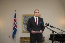 Le président de l'Islande Gudni Thorlacius Johannesson lors d'une conférence de presse à Reykjavik l