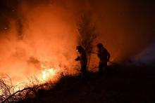 Des pompiers luttent contre un incendie près de Louzan, le 16 octobre 2017 au Portugal