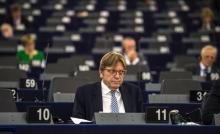 Guy Verhofstadt, "référent" des eurodéputés sur le Brexit, le 3 octobre 2017 au Parlement européen à