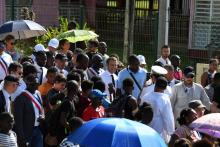 Emmanuel Macron en visite dans la commune de Maripasoula, en Guyane, le 26 octobre 2017