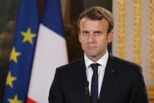 Emmanuel Macron lors d'une conférence de presse à l'Elysée à Paris le 9 octobre 2017