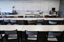 Une classe vide de l'université de Mont-Saint-Aignan, près de Rouen, le 11 octobre 2017