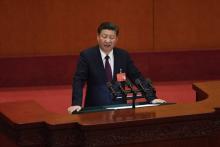Le président chinois Xi Jinping lors de son discours pour l'ouverture du XIXe congrès du Parti commu