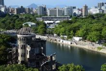 Le dôme de la Bombe Atomique, mémorial de la paix à Hiroshima, pris en photo le 6 août 2017