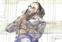 Abdelkader Merah dessiné lors de sa comparution devant la cour d'assises de Paris, le 13 octobre 201