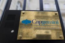 Logo Capgemini au siège du groupe le 27 avril 2015