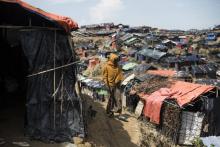 Un camp de fortune où sont réfugiés des Rohingyas ayant fui la Birmanie, le 2 octobre 2017 à Balukha