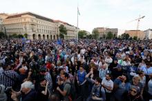 Manifestation contre la loi sur les ONG devant le Parlement de Budapest, le 21 mai 2017