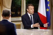 Emmanuel Macron répondant aux questions de journalistes depuis l'Elysée le 15 octobre 2017