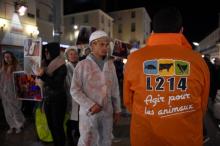 Des militants de l'association de défense des animaux L214 dans les rues de Tours, le 31 octobre 201