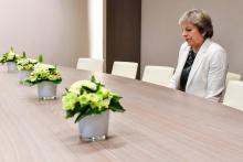 La Première ministre britannique Theresa May avant une rencontre bilatérale avec le président du Con