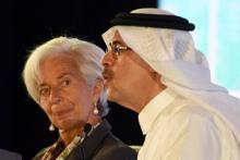 Le PDG du géant pétrolier saoudien Armaco au côté de la directrice du Fonds monétaire international 