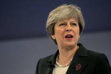 La Première ministre britannique Theresa May, lors d'une conférence à Londres, le 6 novembre 2017