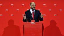 Le leader des sociaux-démocrates allemands, Martin Schulz, lors d'une conférence de presse, le 24 no