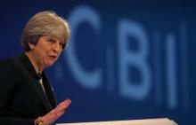 La Première ministre britannique Theresa May, lors d'une conférence de l'organisation patronale CBI,