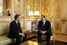 Le président Emmanuel Macron (G) et Le Premier ministre libanais démissionnaire Saad Hariri, le 18 n