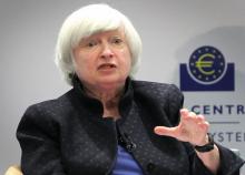 La présidente de la Banque centrale américaine, Janet Yellen, lors d'une conférence au sein de la Ba