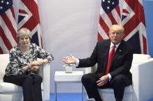 Theresa May et Donald Trump lors d'une rencontre bilatérale, le 8 juillet 2017 à Hambourg
