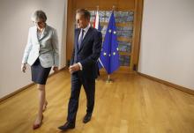 La Première ministre britannique Theresa May et le président du Conseil européen Donald Tusk, le 20 
