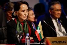 La dirigeante birmane Aung San Suu Kyi au sommet de l'Asean à Manille le 14 novembre 2017
