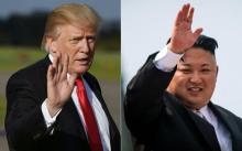 Photo-montage du président américain Donald Trump le 15 septembre 2017 et du dirigeant nord-coréen K