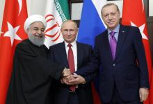 Les présidents iranien Hassi Rohani, russe Vladimir Poutine et turc Recep Tayyip Erdogan lors de leu